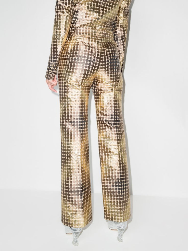 Metallic Disc Slim Leg Trousers