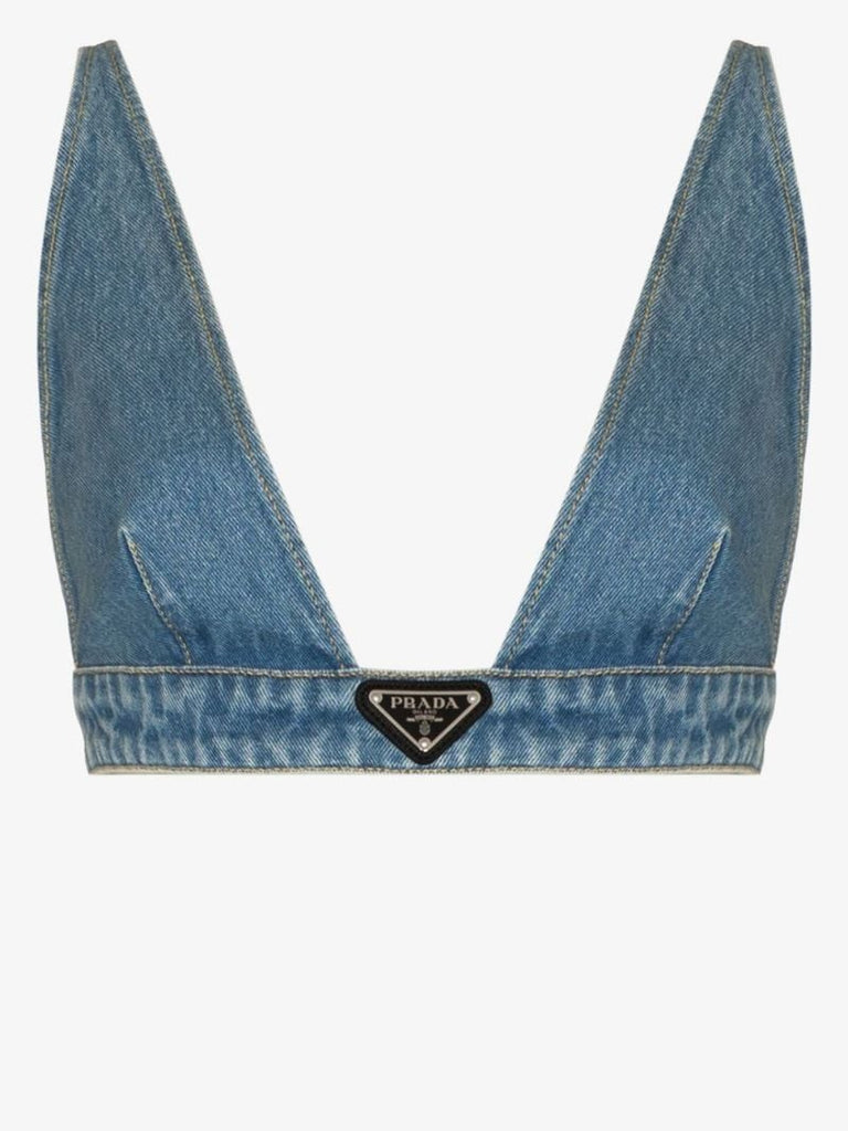 Plunge Neck Denim Bralette