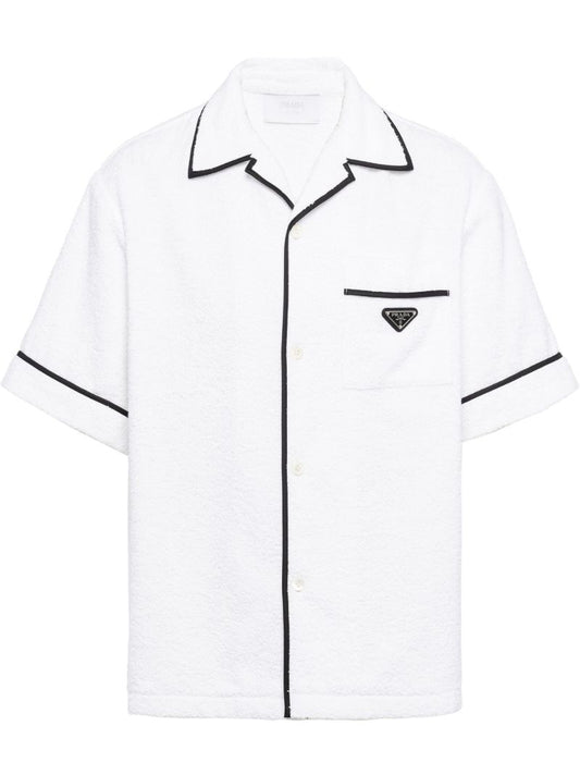 White Towelled Cotton Bowling Shirt