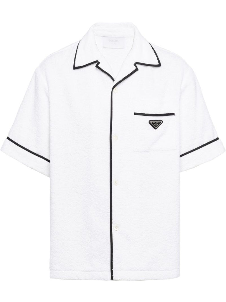 White Towelled Cotton Bowling Shirt