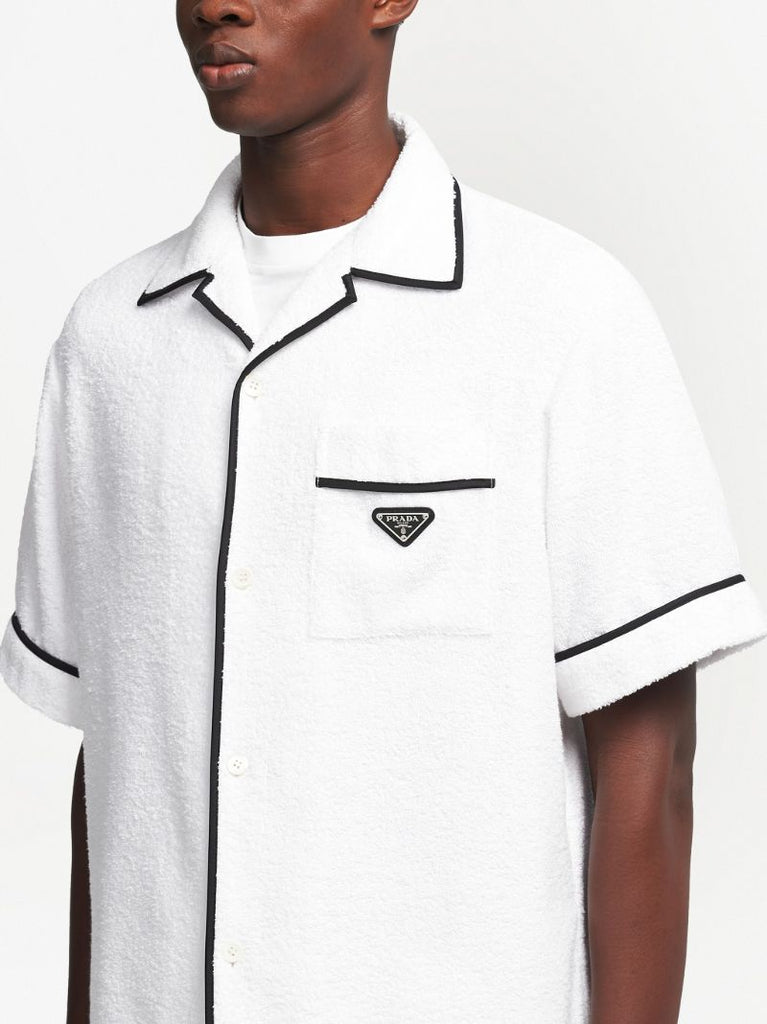 White Towelled Cotton Bowling Shirt