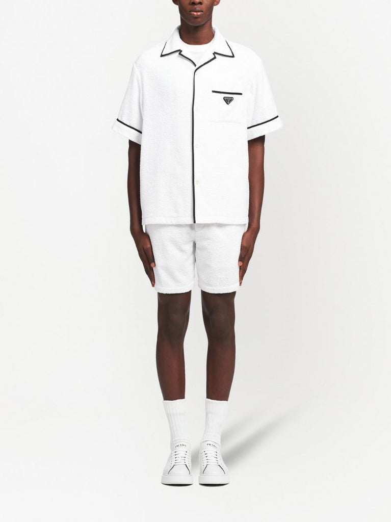 White Towelled Cotton Bowling Shirt