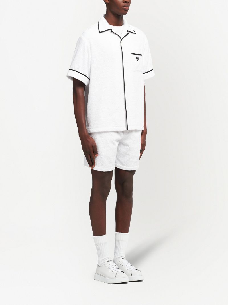 White Towelled Cotton Bowling Shirt