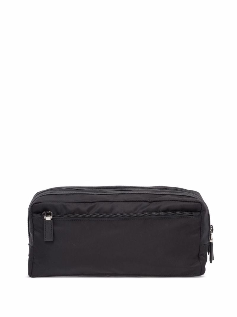 Black Re-nylon and Leather Wash Bag