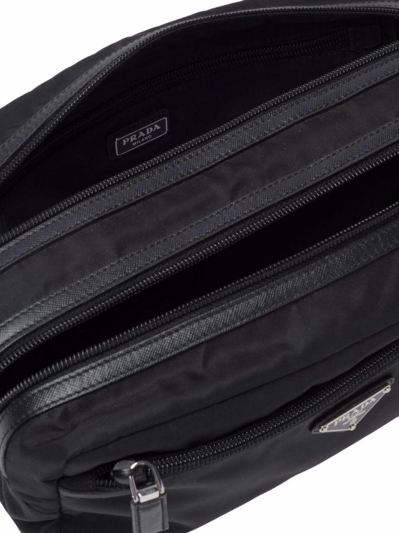 Black Re-nylon and Leather Wash Bag