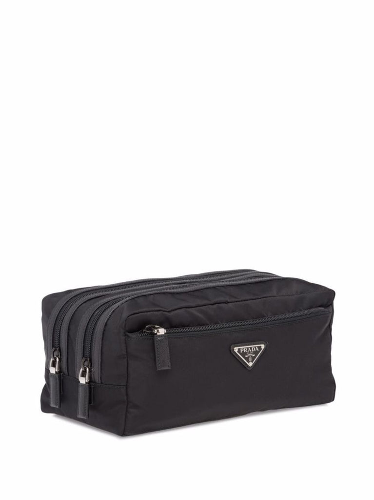 Black Re-nylon and Leather Wash Bag