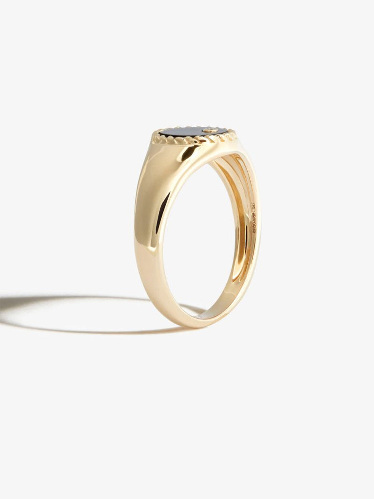 9k Yellow Gold Oval Onyx and Diamond Signet Ring