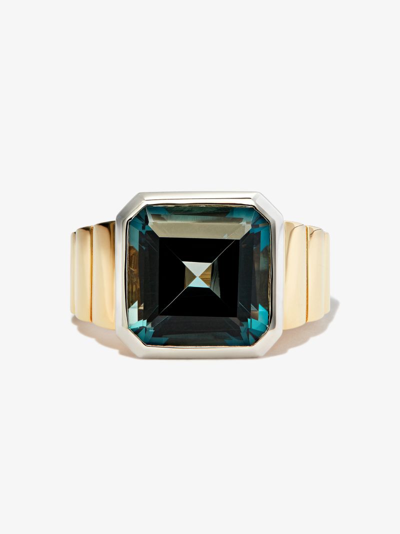 9k Yellow and White Gold Topaz Signet Ring