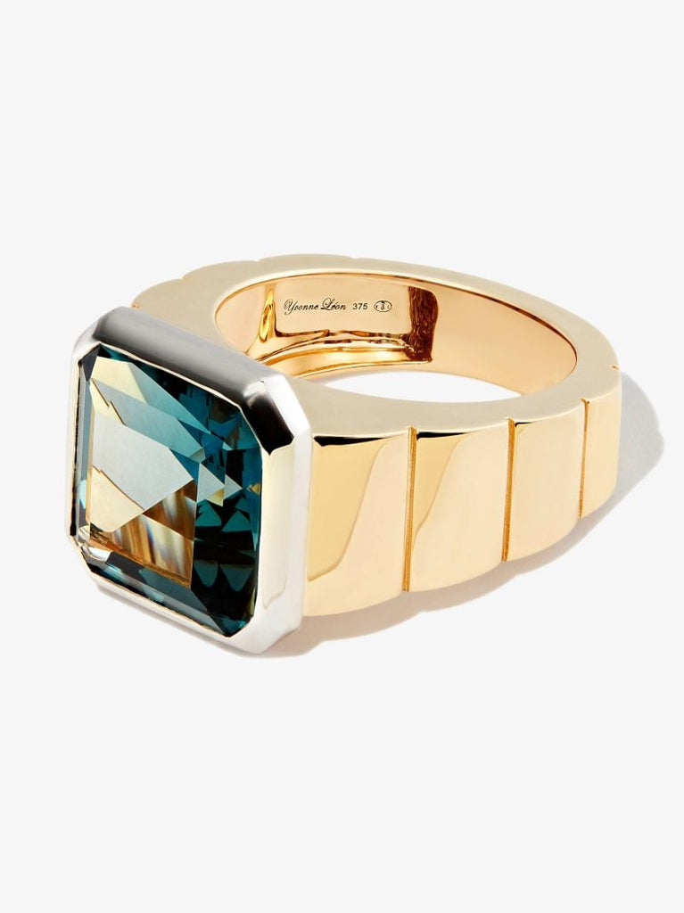 9k Yellow and White Gold Topaz Signet Ring