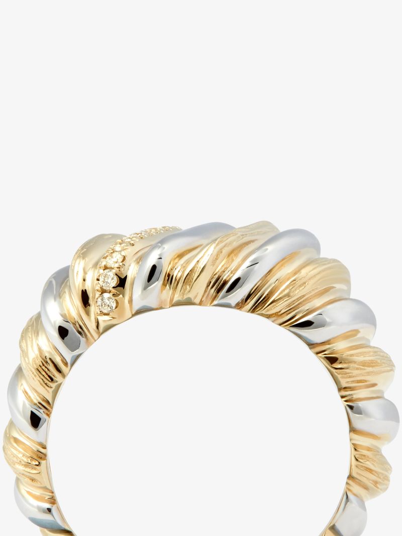 9k Yellow and White Gold Gaufrette Diamond Signet Ring