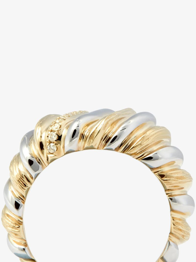 9k Yellow and White Gold Gaufrette Diamond Signet Ring