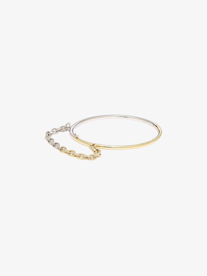9k White and Yellow Gold Jonc Lisse Diamond Chain Bracelet