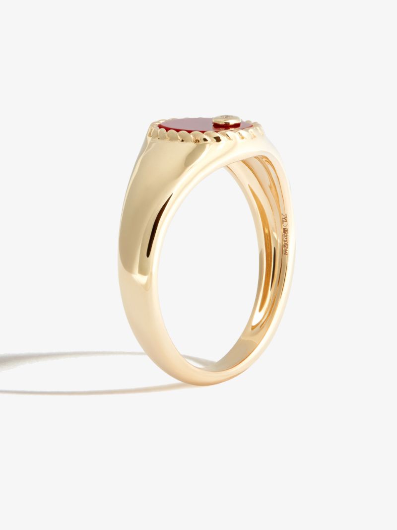 9k Yellow Gold Oval Agate and Diamond Signet Ring