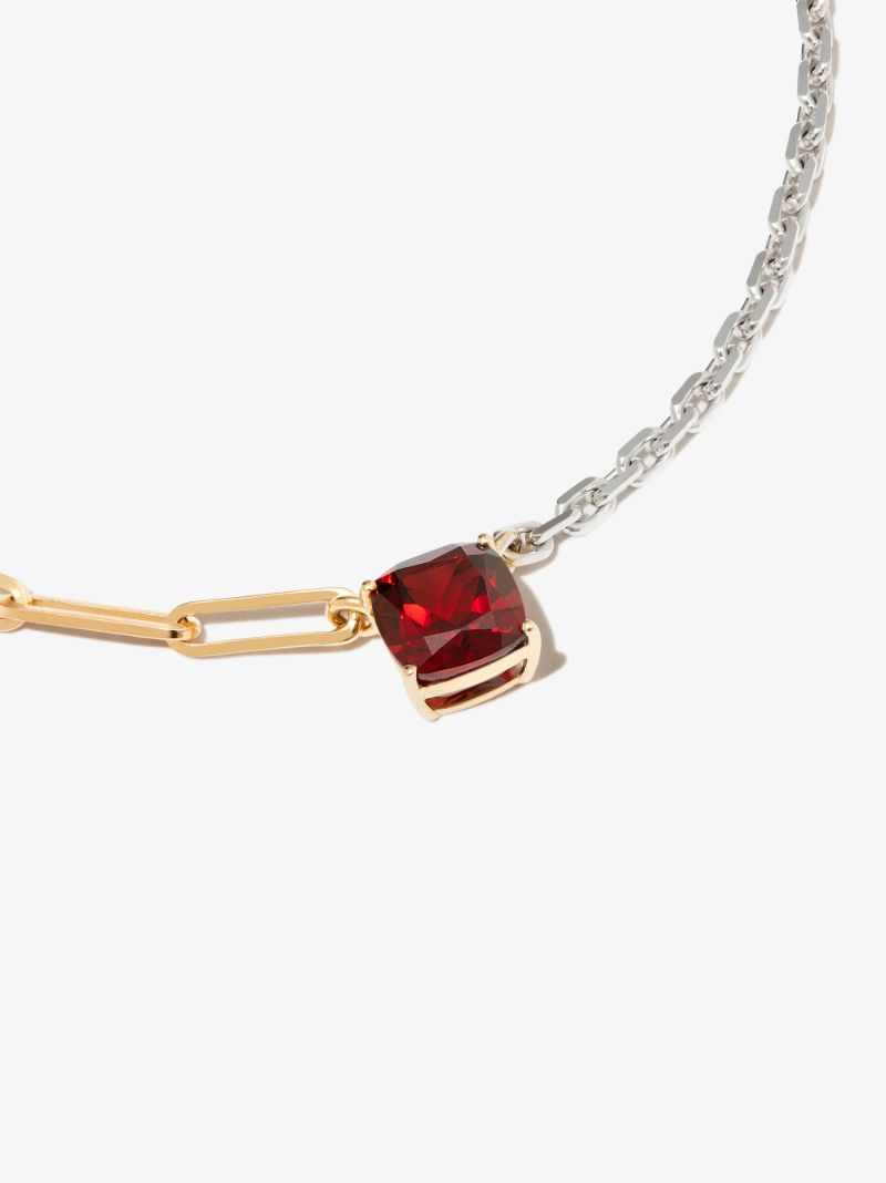 18k White and Yellow Gold Solitaire Garnet Necklace