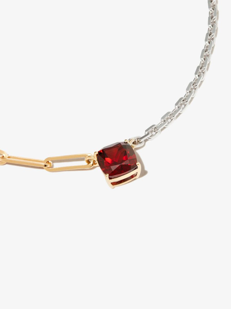 18k White and Yellow Gold Solitaire Garnet Necklace