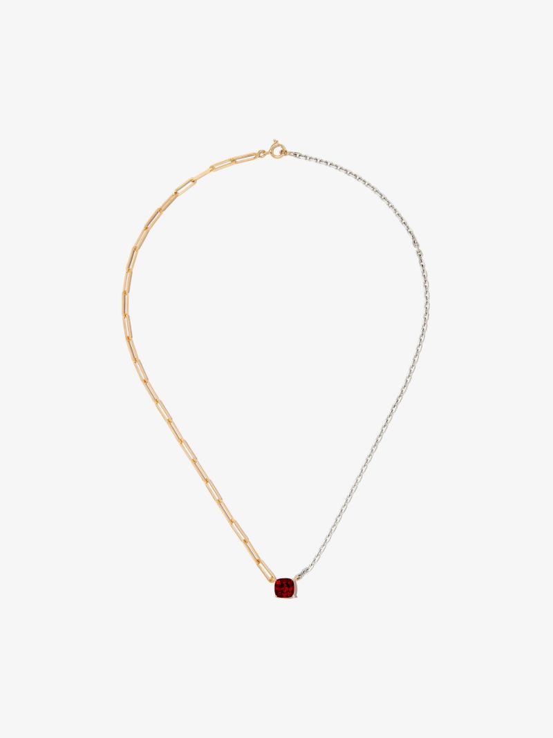 18k White and Yellow Gold Solitaire Garnet Necklace