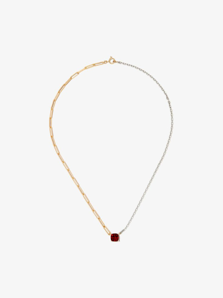 18k White and Yellow Gold Solitaire Garnet Necklace