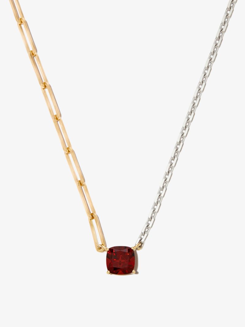 18k White and Yellow Gold Solitaire Garnet Necklace