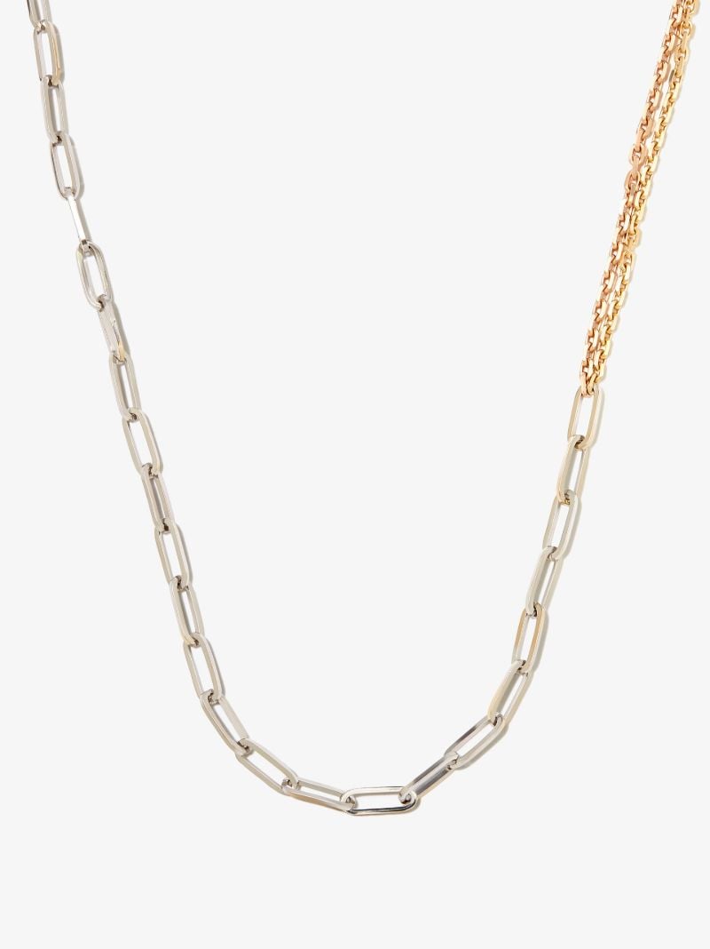 18k White and Yellow Gold Collier Solitaire Boucle Chain Necklace