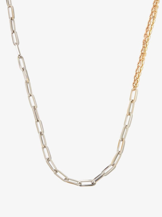 18k White and Yellow Gold Collier Solitaire Boucle Chain Necklace