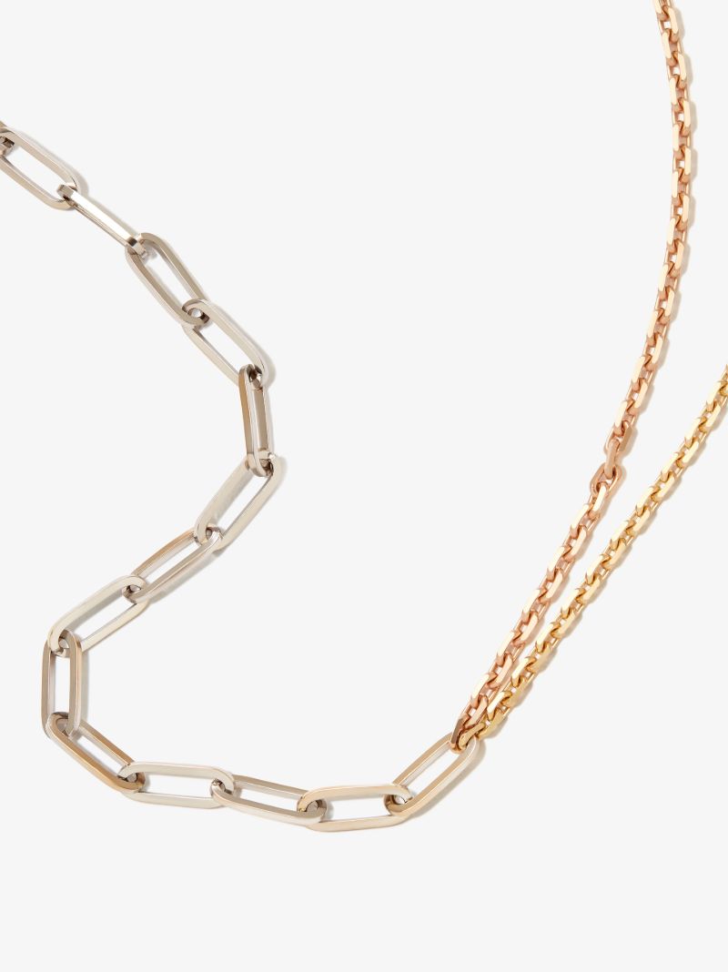 18k White and Yellow Gold Collier Solitaire Boucle Chain Necklace
