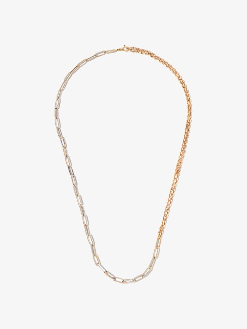 18k White and Yellow Gold Collier Solitaire Boucle Chain Necklace