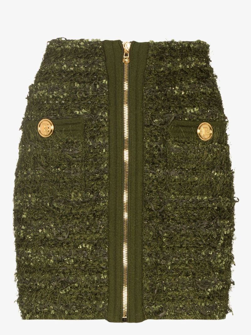 Zip Front Tweed Mini Skirt