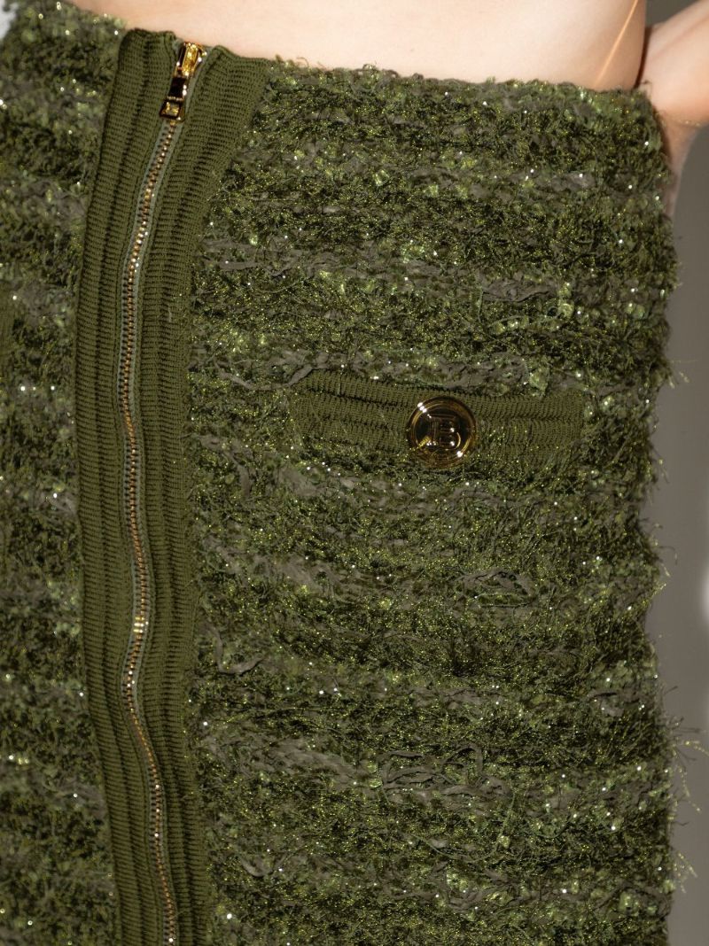 Zip Front Tweed Mini Skirt