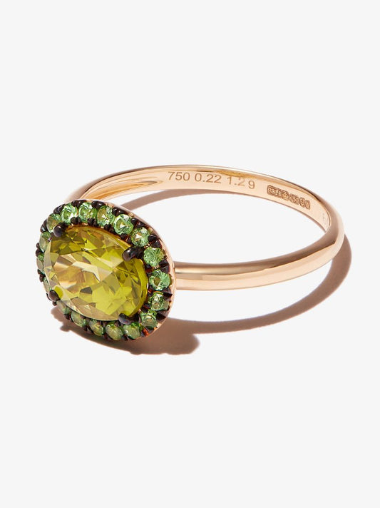 18k Yellow Gold Peridot and Garnet Ring