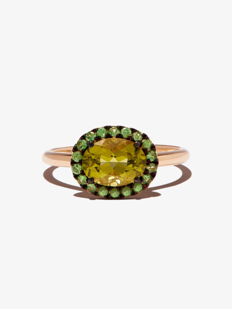 18k Yellow Gold Peridot and Garnet Ring