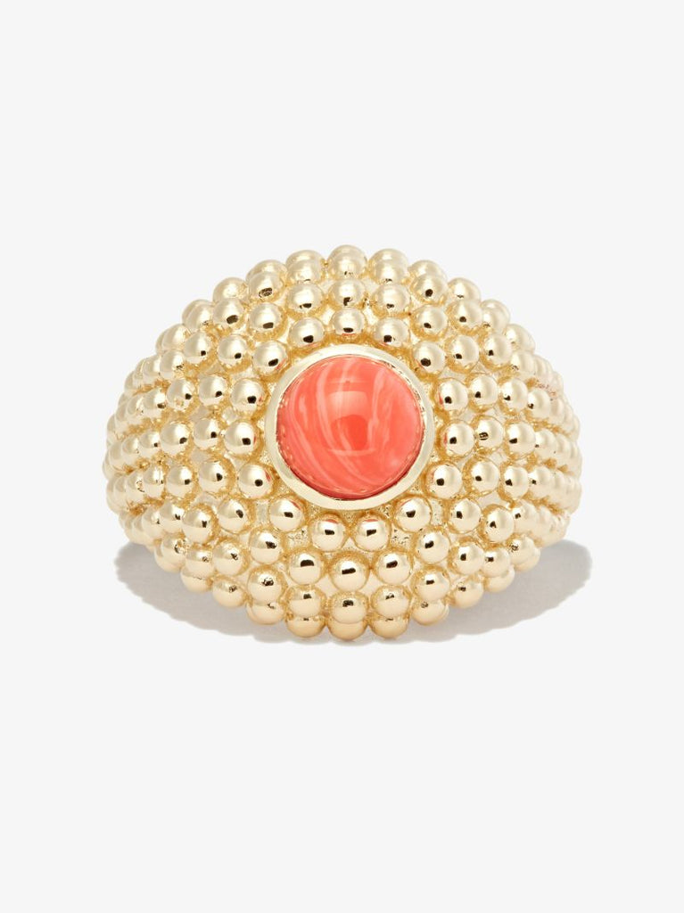 9k Yellow Gold Bulle Cabochon Coral Ring