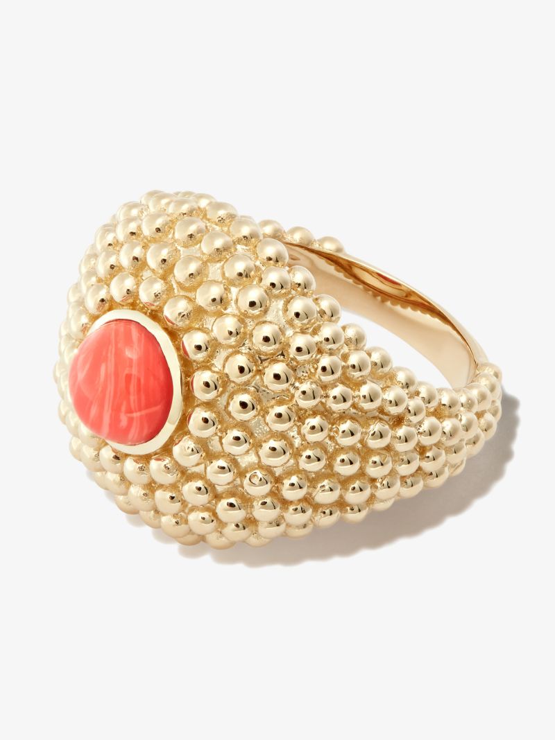9k Yellow Gold Bulle Cabochon Coral Ring