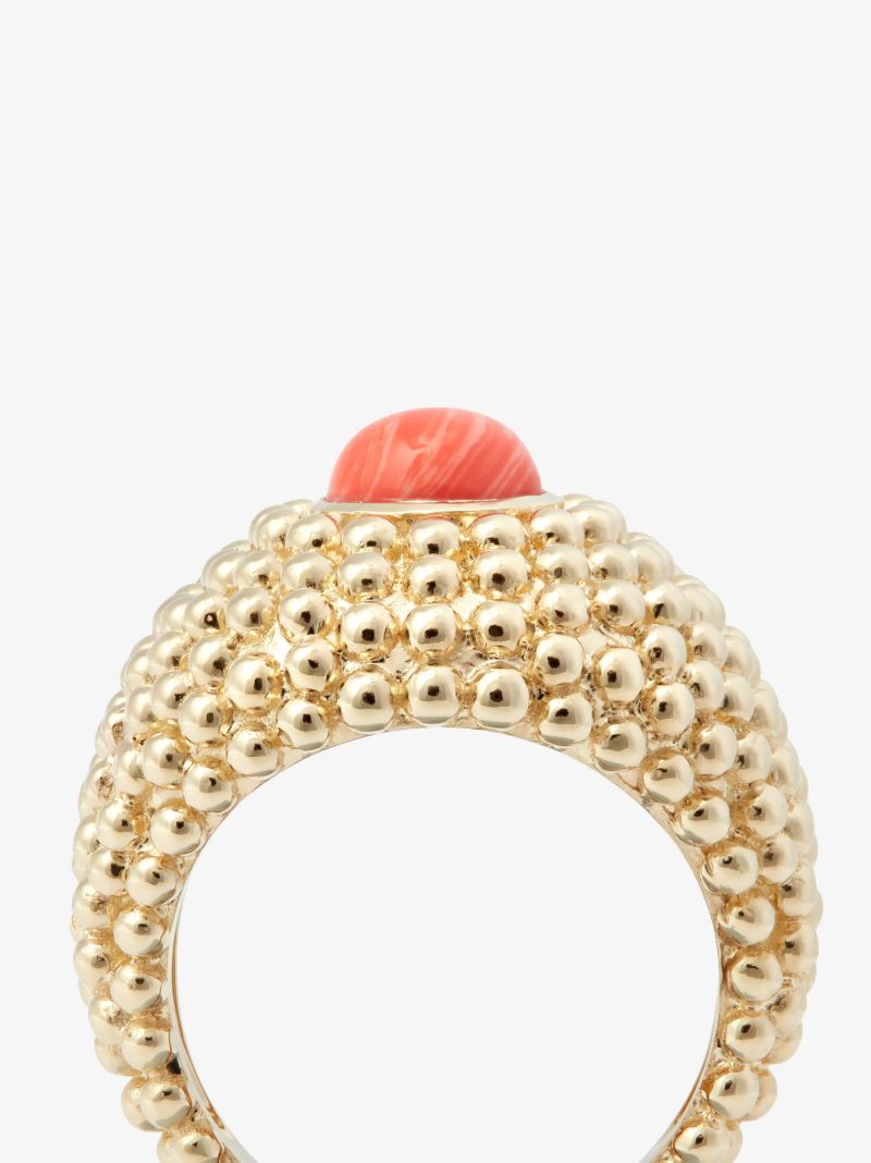 9k Yellow Gold Bulle Cabochon Coral Ring