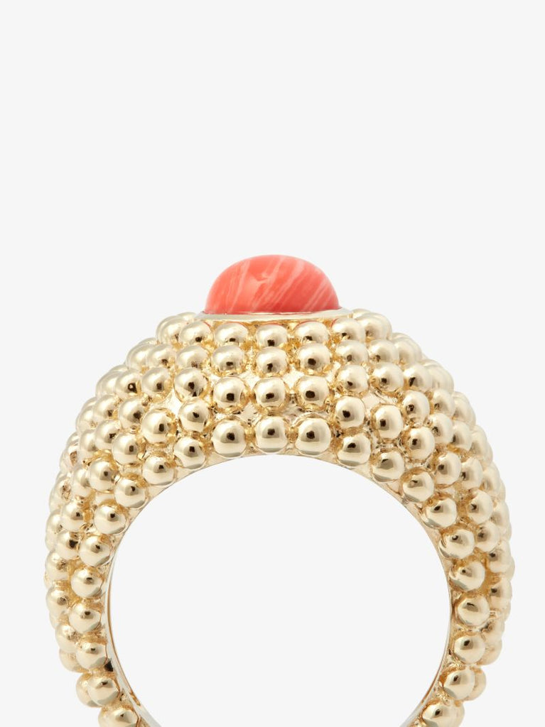 9k Yellow Gold Bulle Cabochon Coral Ring