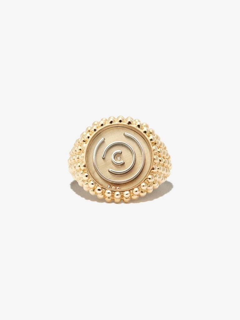 9k Yellow Gold Bulle Labyrinthe Diamond Signet Ring