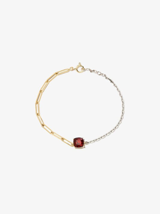 18k White and Yellow Gold Solitaire Garnet Bracelet