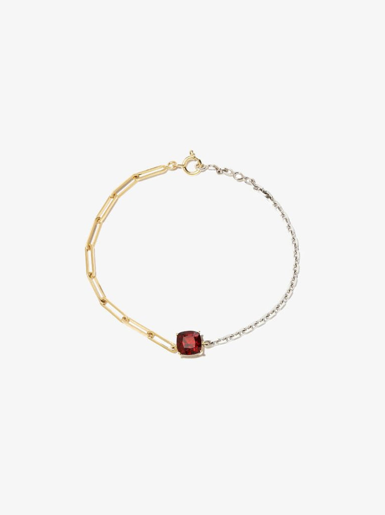 18k White and Yellow Gold Solitaire Garnet Bracelet
