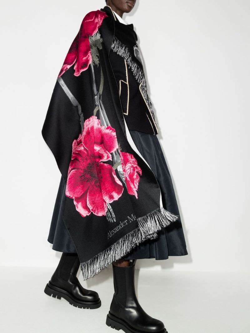 Black X-ray Skeleton Floral Scarf