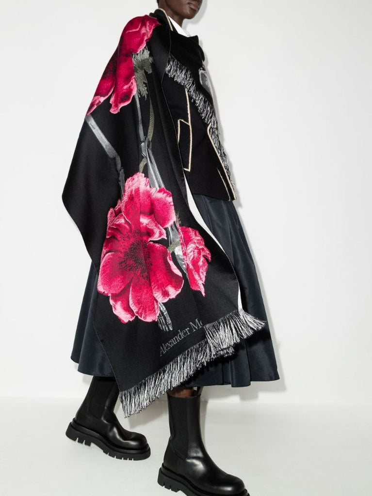 Black X-ray Skeleton Floral Scarf