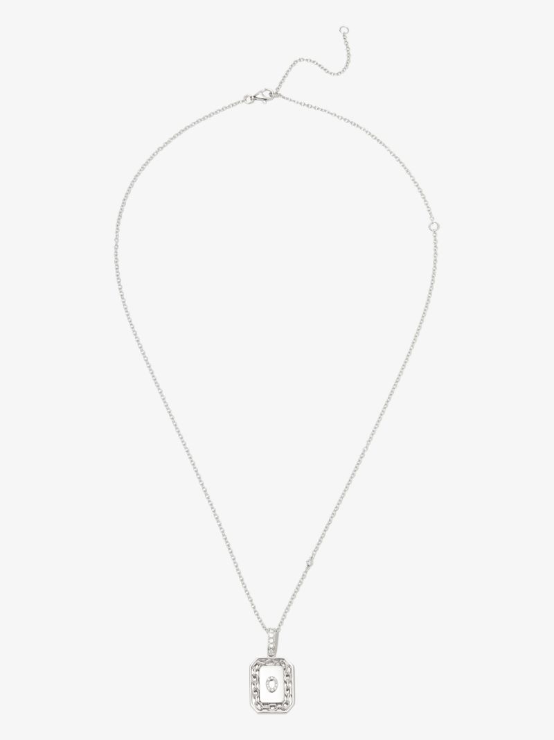 18k White Gold O Initial Diamond Pendant Necklace
