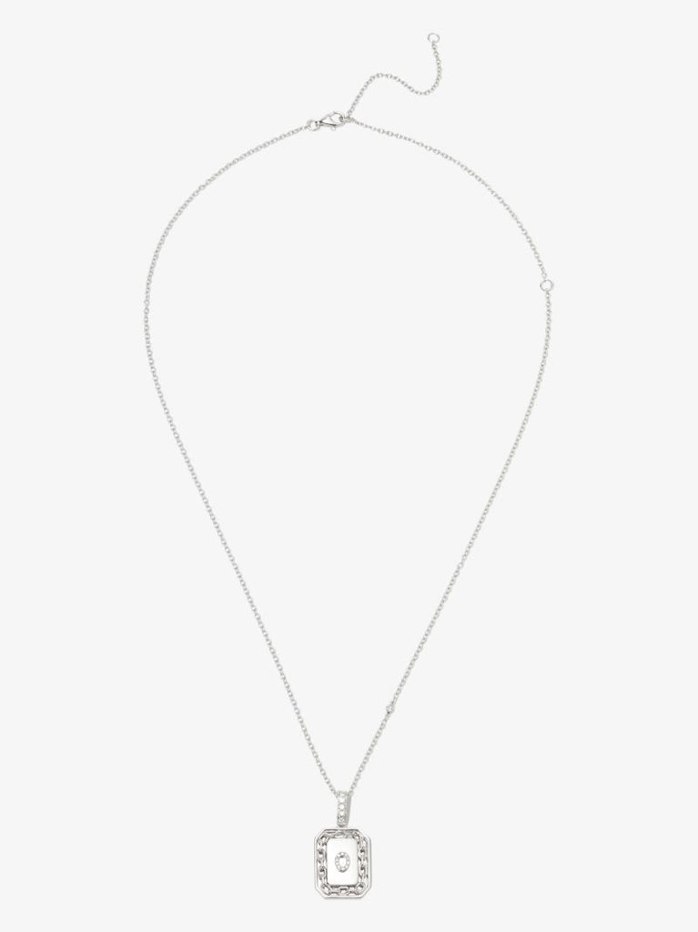 18k White Gold O Initial Diamond Pendant Necklace