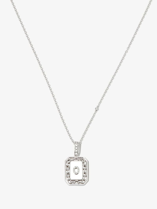 18k White Gold O Initial Diamond Pendant Necklace