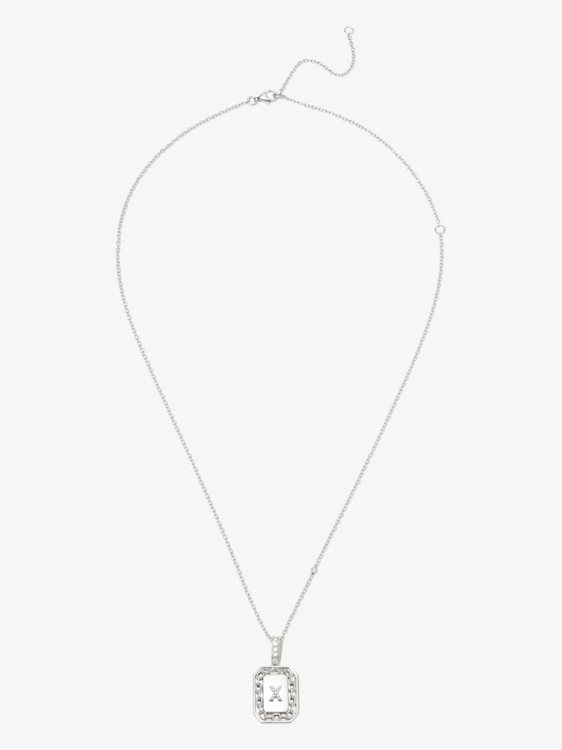 18k White Gold X Initial Diamond Pendant Necklace