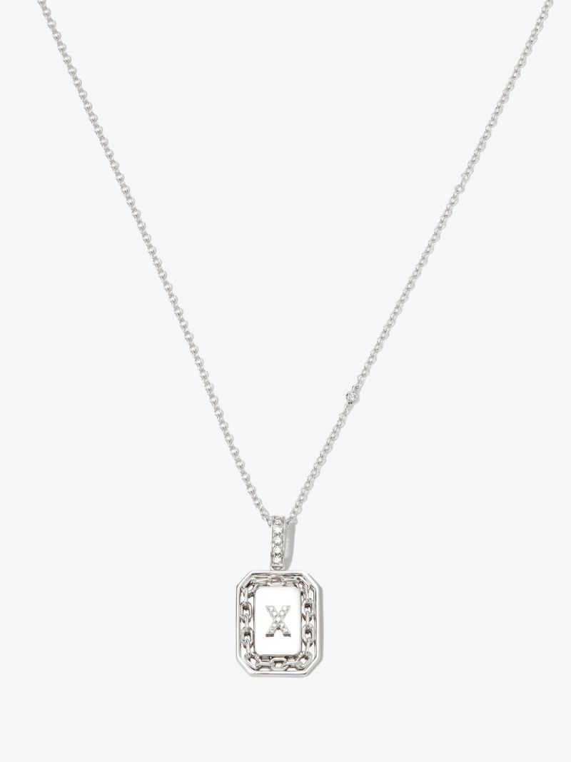 18k White Gold X Initial Diamond Pendant Necklace