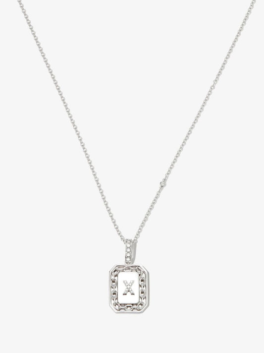 18k White Gold X Initial Diamond Pendant Necklace
