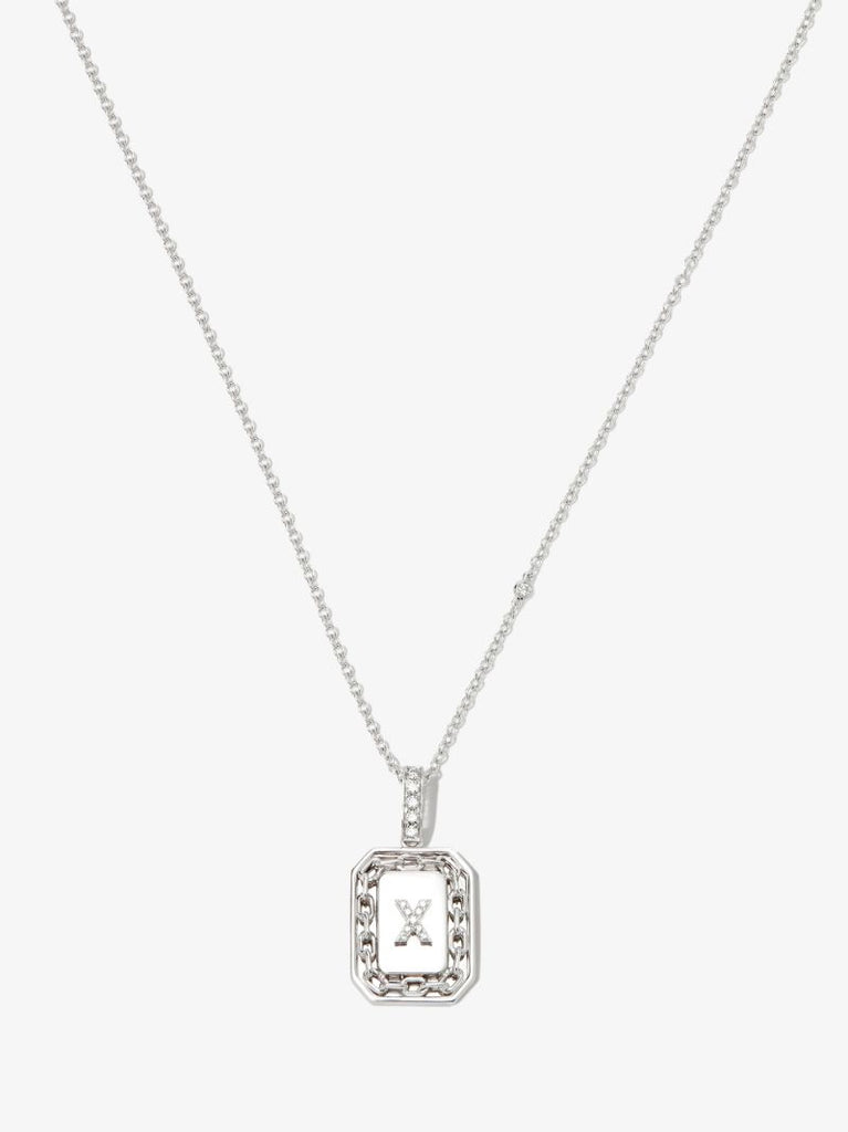 18k White Gold X Initial Diamond Pendant Necklace
