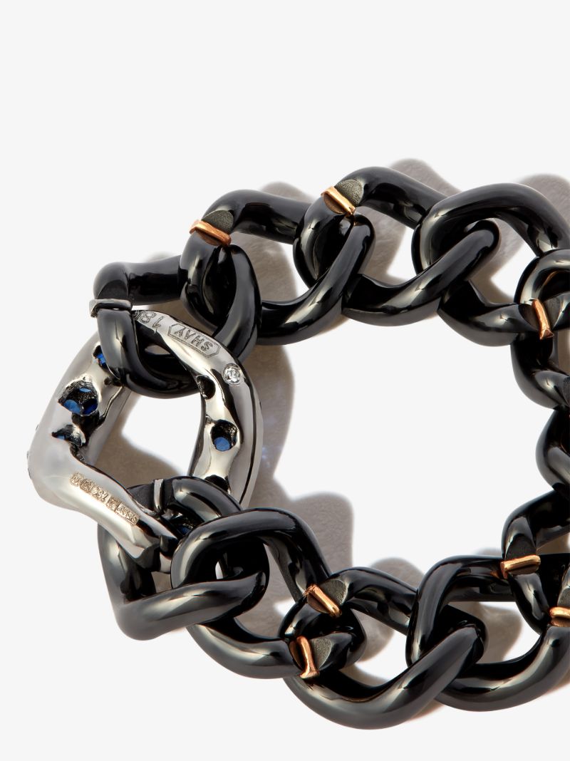 18k Black Gold Curb Chain Sapphire Ring