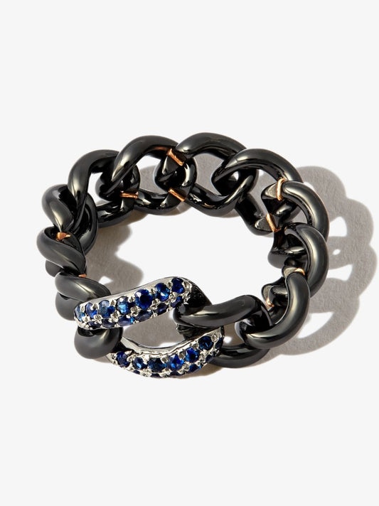 18k Black Gold Curb Chain Sapphire Ring