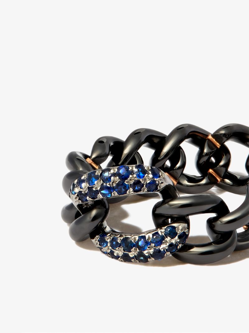 18k Black Gold Curb Chain Sapphire Ring