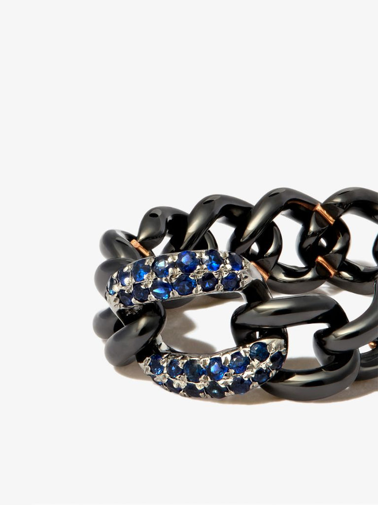 18k Black Gold Curb Chain Sapphire Ring